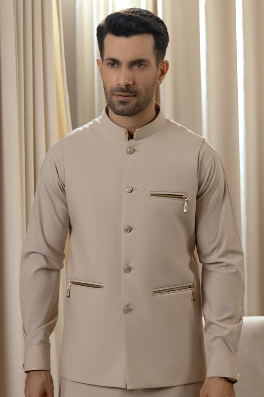 Men’s Ivory Waistcoat Set with Golden Accents