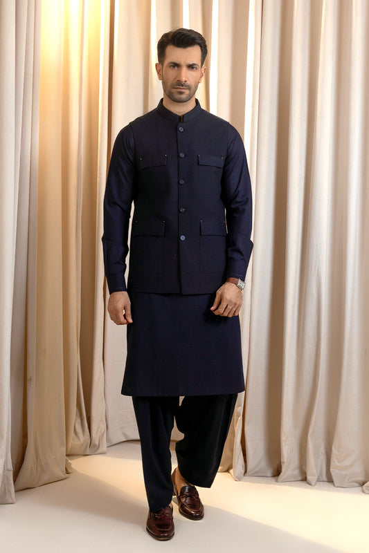Men’s Deep Blue Waistcoat Set