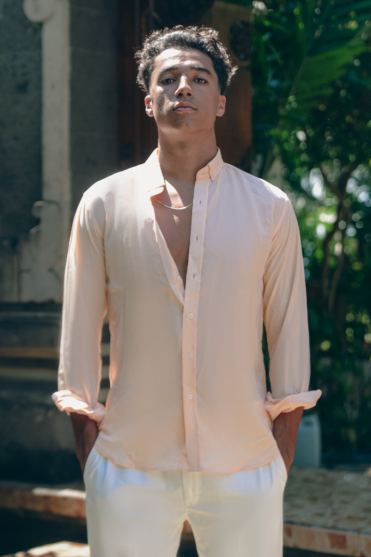 Men's Peach Linen Shirt