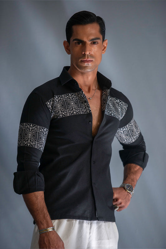 The Midnight Aztec Block Print Black Shirt
