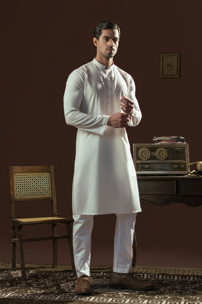 Pearl White  Emboidered Kurta Pajama
